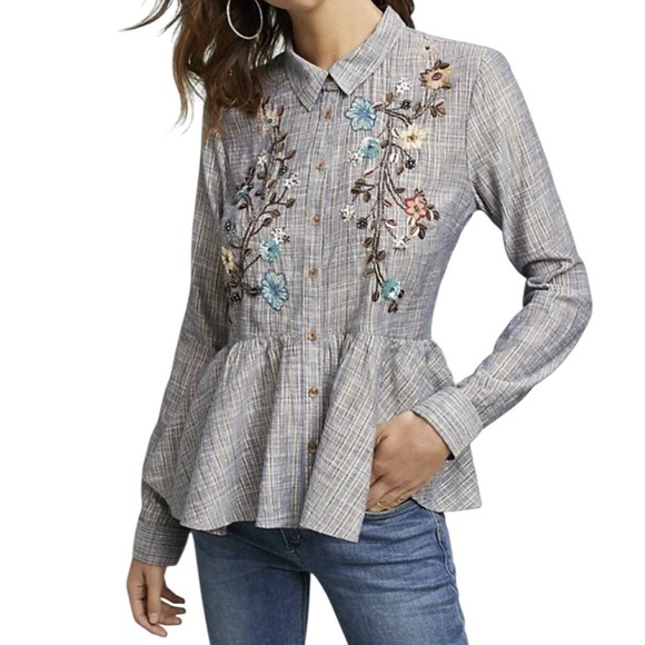 New Anthropologie x HD in Paris Top Women's Large Embroidered Sequin Long Sleeve - Picture 1 of 9